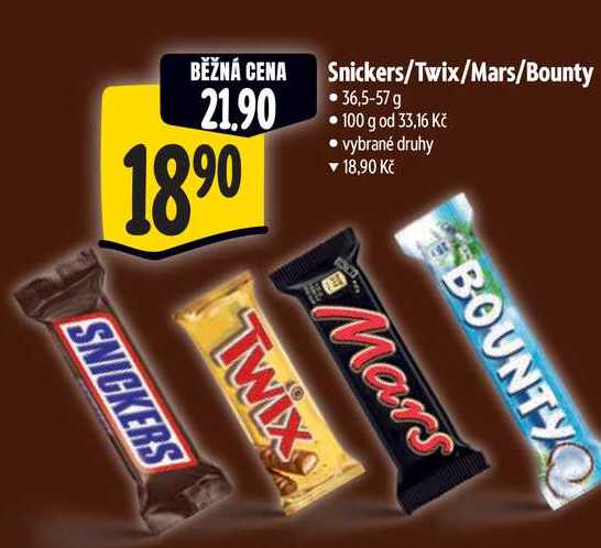  Snickers/Twix/Mars/Bounty  36,5-57 g  