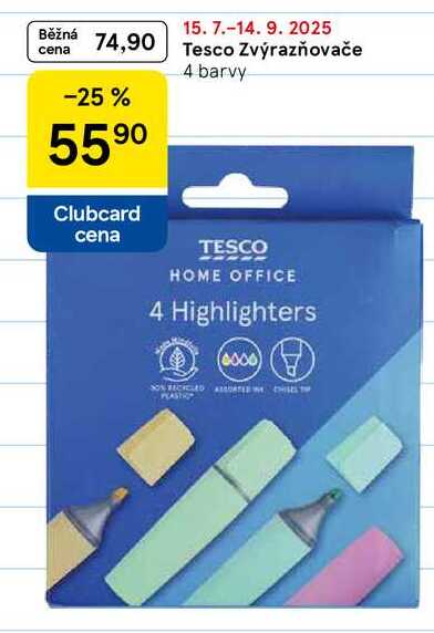 Tesco Zvýrazňovače, 4 barvy 