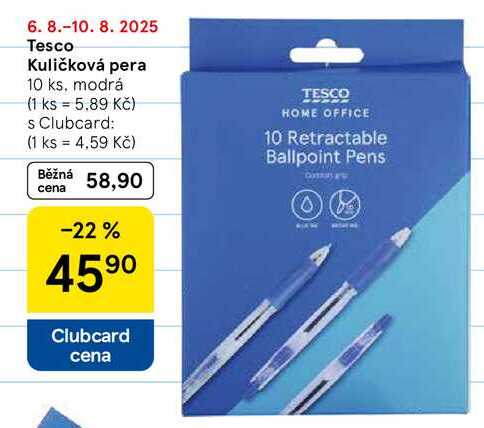 Tesco Kuličková pera, 10 ks, modrá  