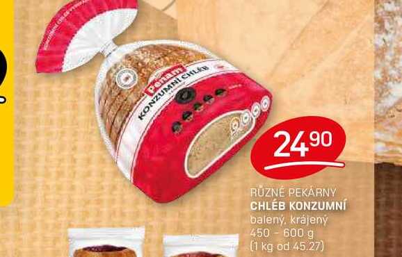 CHLÉB KONZUMNÍ balený, krájený 450 - 600 g 