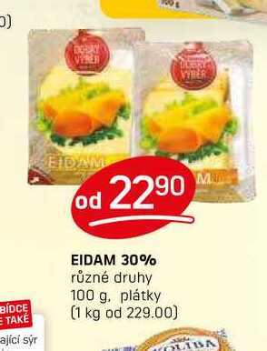 EIDAM 30% různé druhy 100 g, plátky