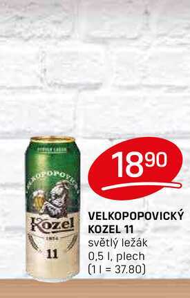 VELKOPOPOVICKÝ KOZEL 11 světlý ležák 0,5 l, plech 