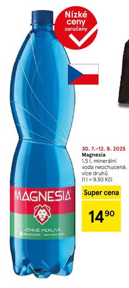 Magnesia 1.5 l, minerální voda neochucená. více druhů (11 = 9.93 Kč) Super cena 1490 