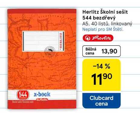 Herlitz Školní sešit 544 bezdřevý, A5, 40 listů. linkovaný  