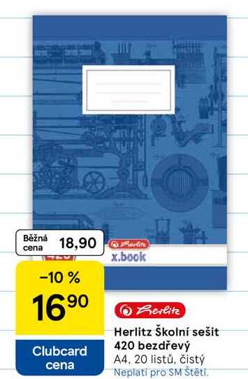 Herlitz Školní sešit 420 bezdřevý A4, 20 listů, čistý