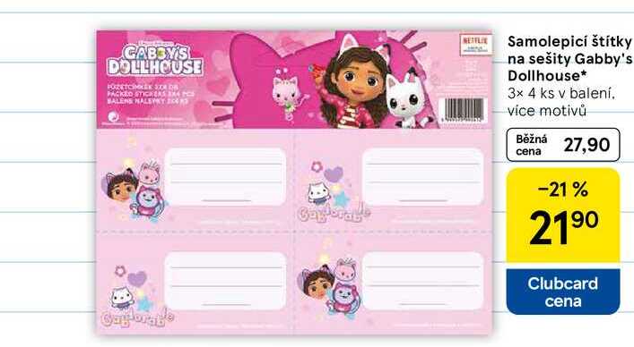 Samolepicí štítky na sešity Gabby's Dollhouse, 3x 4 ks v balení, vice motivů  