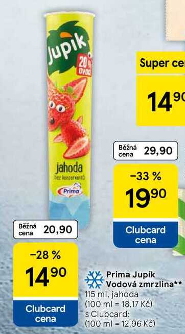 Prima Jupík Vodová zmrzlina, 115 ml. jahoda  