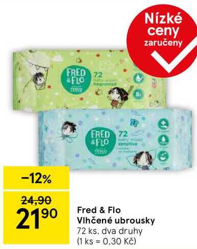 Fred & Flo Vlhčené ubrousky, 72 ks, dva druhy  
