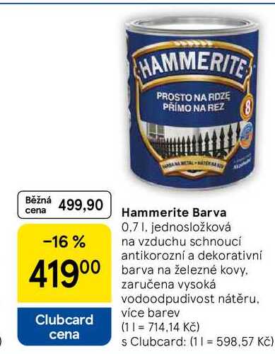 Hammerite Barva, 0.7 l, jednosložková na vzduchu schnoucí antikorozní a dekorativní barva na železné kovy 
