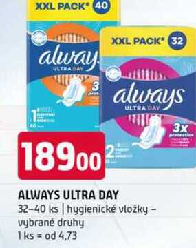 ALWAYS ULTRA DAY 32-40 ks hygienické vložky vybrané druhy