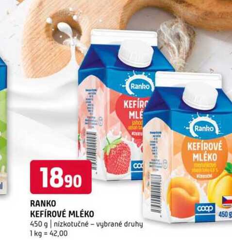 Ranko KEFÍROVÉ MLÉKO 450 g nízkotučné vybrané druhy 