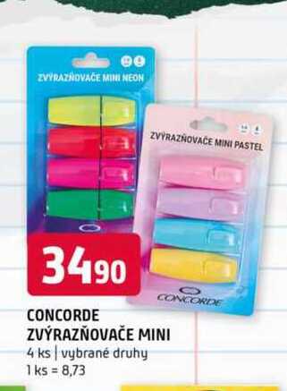 CONCORDE ZVÝRAZŇOVAČE MINI 4 ks vybrané druhy