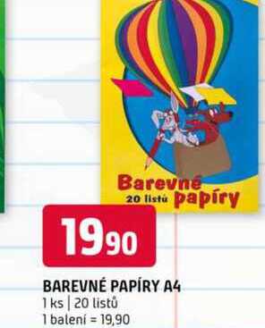 BAREVNÉ PAPÍRY A4 1 ks 20 listů 1 balení 
