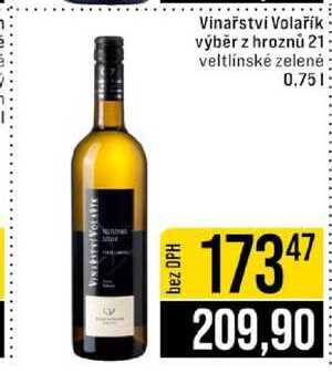 Vinařství Volařík výběr z hroznů 21 veltlínské zelené 0,75l