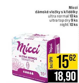 Micci dámské vložky s křidélky ultra normal 10 ks ultra top dry 9 ks night 10 ks 