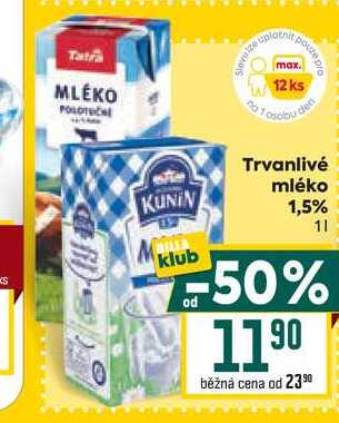Trvanlivé mléko 1,5% 1l