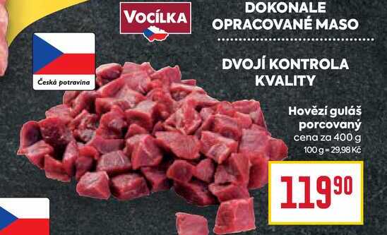 Hovězí guláš porcovaný cena za 400 g 