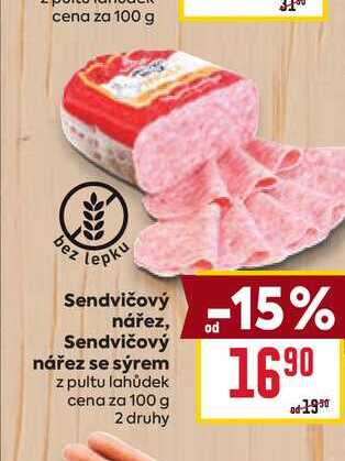 Sendvičový nářez, Sendvičový nářez se sýrem z pultu lahůdek cena za 100g