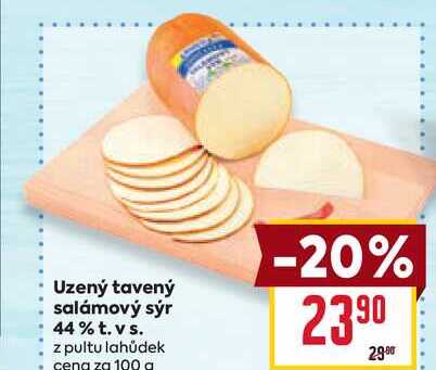 Uzený tavený salámový sýr 44% t. vs. z pultu lahůdek cena za 100g