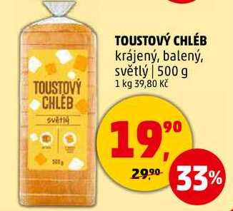 TOUSTOVÝ CHLÉB krájený, balený, světlý, 500 g 