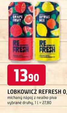 LOBKOWICZ REFRESH 0, míchaný nápoj z nealko piva vybrané druhy 0,5l plech