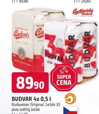 Budweiser Budvar B:Original Pivo světlý ležák 4 x 0,5l