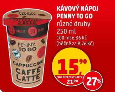 KÁVOVÝ NÁPOJ PENNY TO GO různé druhy, 250 ml 