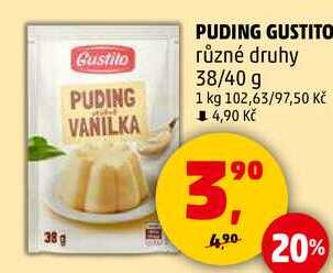 PUDING GUSTITO různé druhy, 38/40 g  
