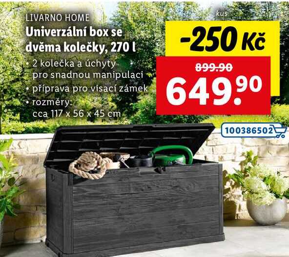 Univerzální box se dvěma kolečky, 270 l