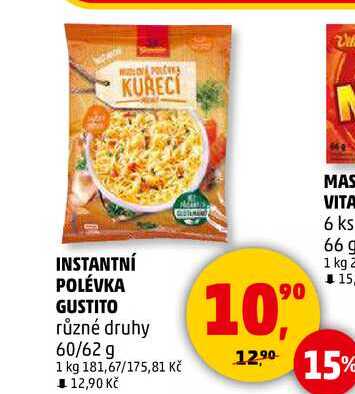 INSTANTNÍ POLÉVKA GUSTITO různé druhy, 60/62 g  