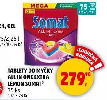TABLETY DO MYČKY ALL IN ONE EXTRA LEMON SOMAT, 75 ks