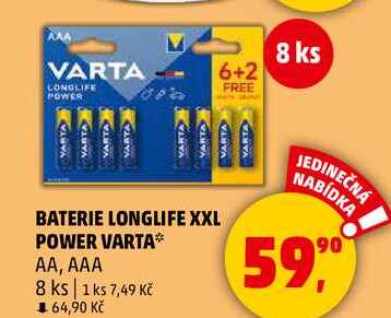 BATERIE LONGLIFE XXL POWER VARTA AA, AAA, 8 ks  