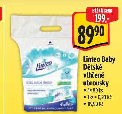 Linteo Baby Dětské vlhčené ubrousky, 4× 80 ks