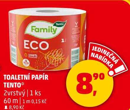 TOALETNÍ PAPÍR TENTO, 2vrstvý, 1 ks 