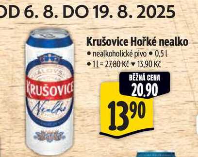Krušovice Hořké nealko, nealkoholické pivo 0,5l