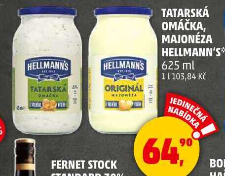 TATARSKÁ OMÁČKA, MAJONÉZA HELLMANN'S, 625 ml 