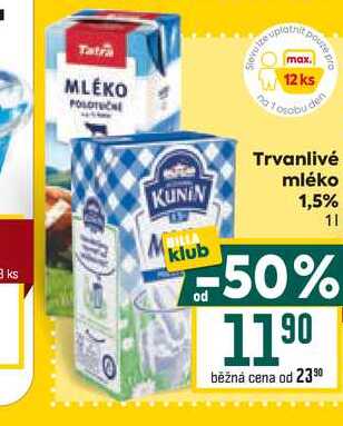Trvanlivé mléko 1,5% 1l