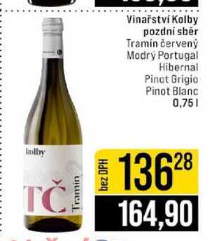 Vinařství Kolby pozdní sběr Tramín červený Modrý Portugal Hibernal Pinot Grigio Pinot Blanc 0,75l