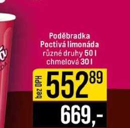 Poděbradka Poctivá limonáda různé druhy 50l