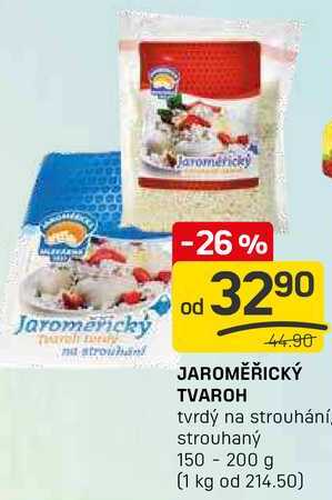 JAROMĚŘICKÝ TVAROH tvrdý na strouhání strouhaný 150 - 200 g