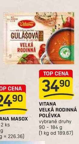 VITANA VELKÁ RODINNÁ POLÉVKA vybrané druhy 90-184 g