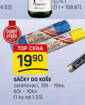 SÁČKY DO KOŠE zatahovací, 30l - 15ks