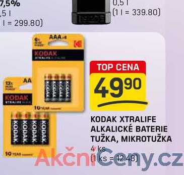 KODAK XTRALIFE ALKALICKÉ BATERIE TUŽKA, MIKROTUŽKA 4ks