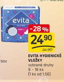 EVITA HYGIENICKÉ VLOŽKY vybrané druhy 9-16 ks