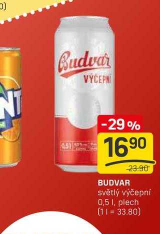 BUDVAR světlý výčepní 0,5l, plech 
