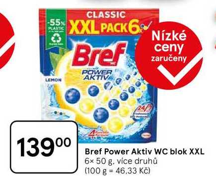 Bref Power Aktiv WC blok XXL, 6x 50 g, více druhů 