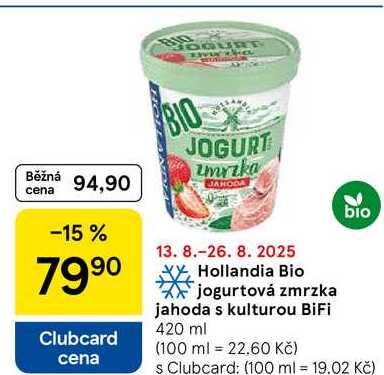 Hollandia Bio jogurtová zmrzka jahoda s kulturou BiFi, 420 ml  
