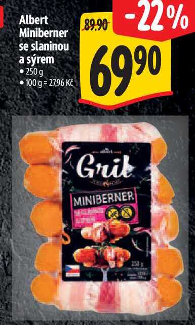 Albert Miniberner se slaninou a sýrem, 250 g 