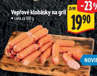 Vepřové klobásky na gril, cena za 100 g 