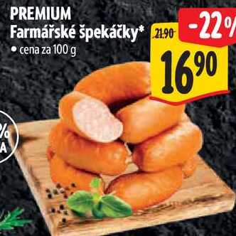 PREMIUM Farmářské špekáčky, cena za 100 g 